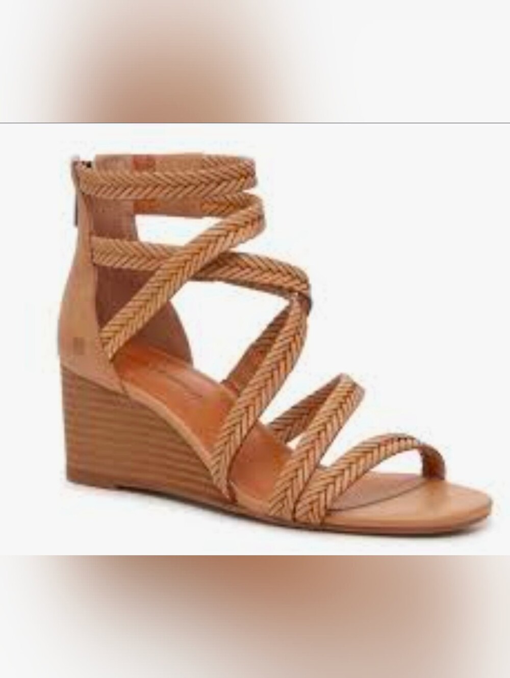 Lucky Brand Jinfinya Braided Strappy Wedge Sandals Tan 7.5 Crisscross Ankle